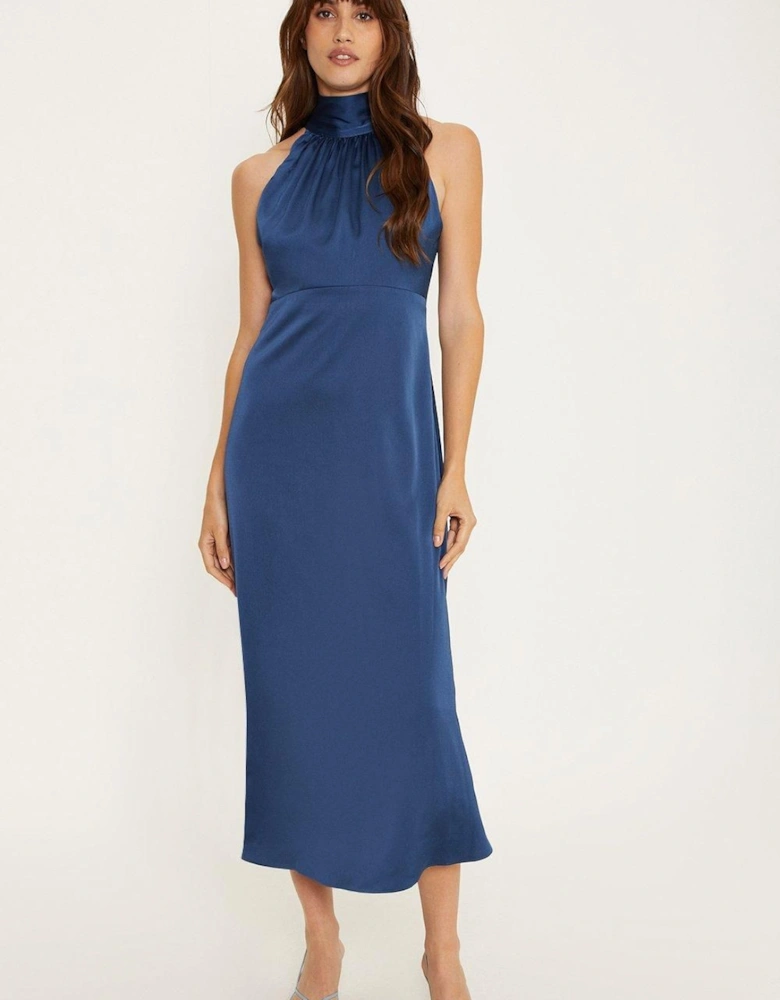 Petite Satin Halter Neck Midi Bridesmaid Dress