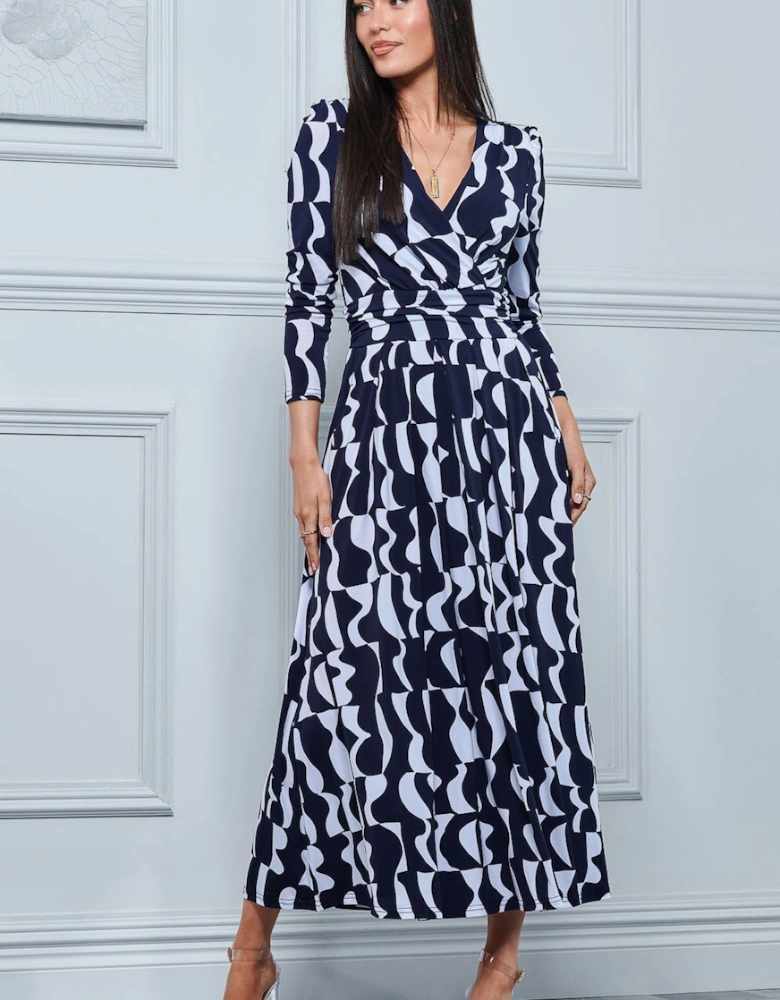Geometric Print Long Sleeve Maxi Dress