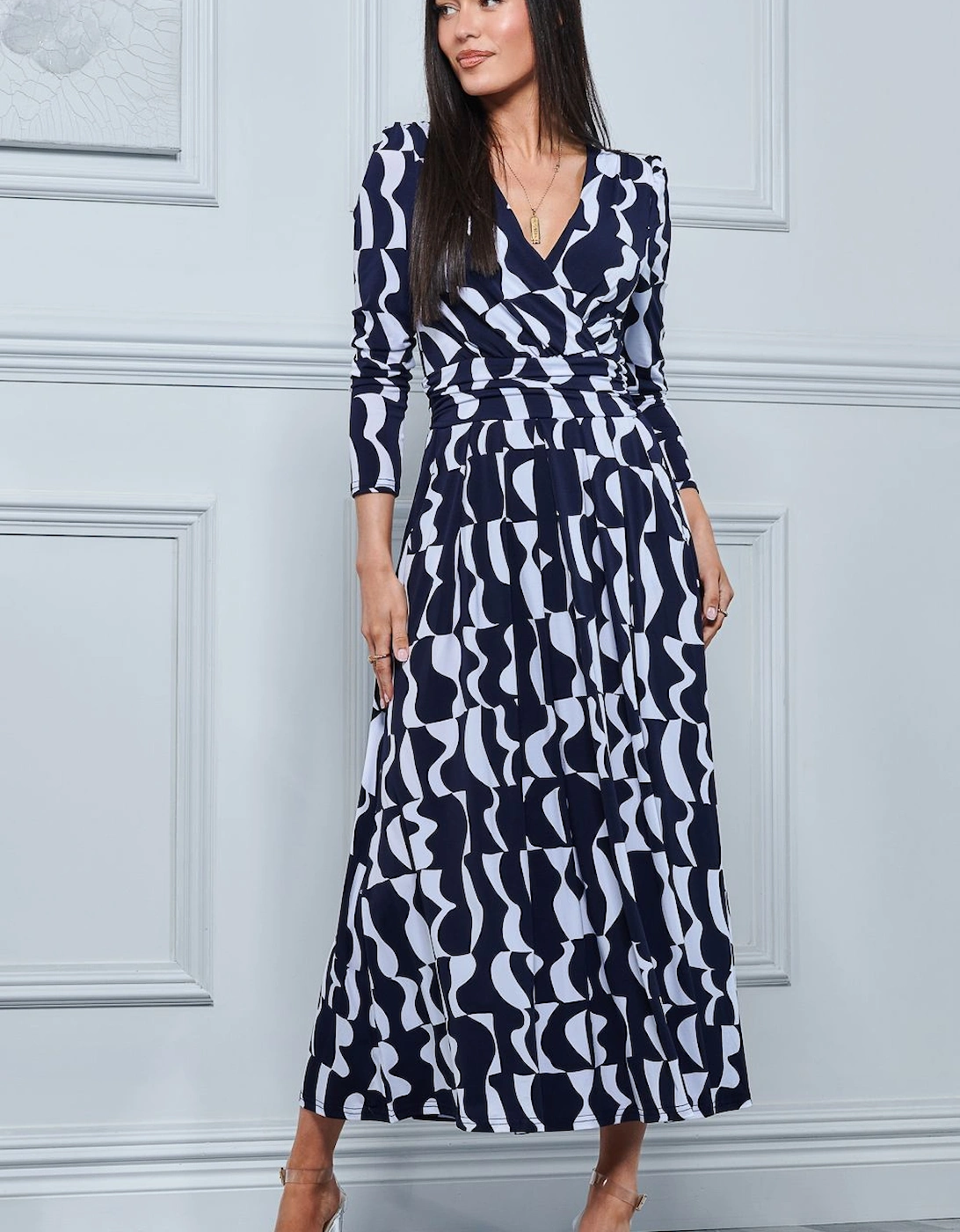 Geometric Print Long Sleeve Maxi Dress, 2 of 1