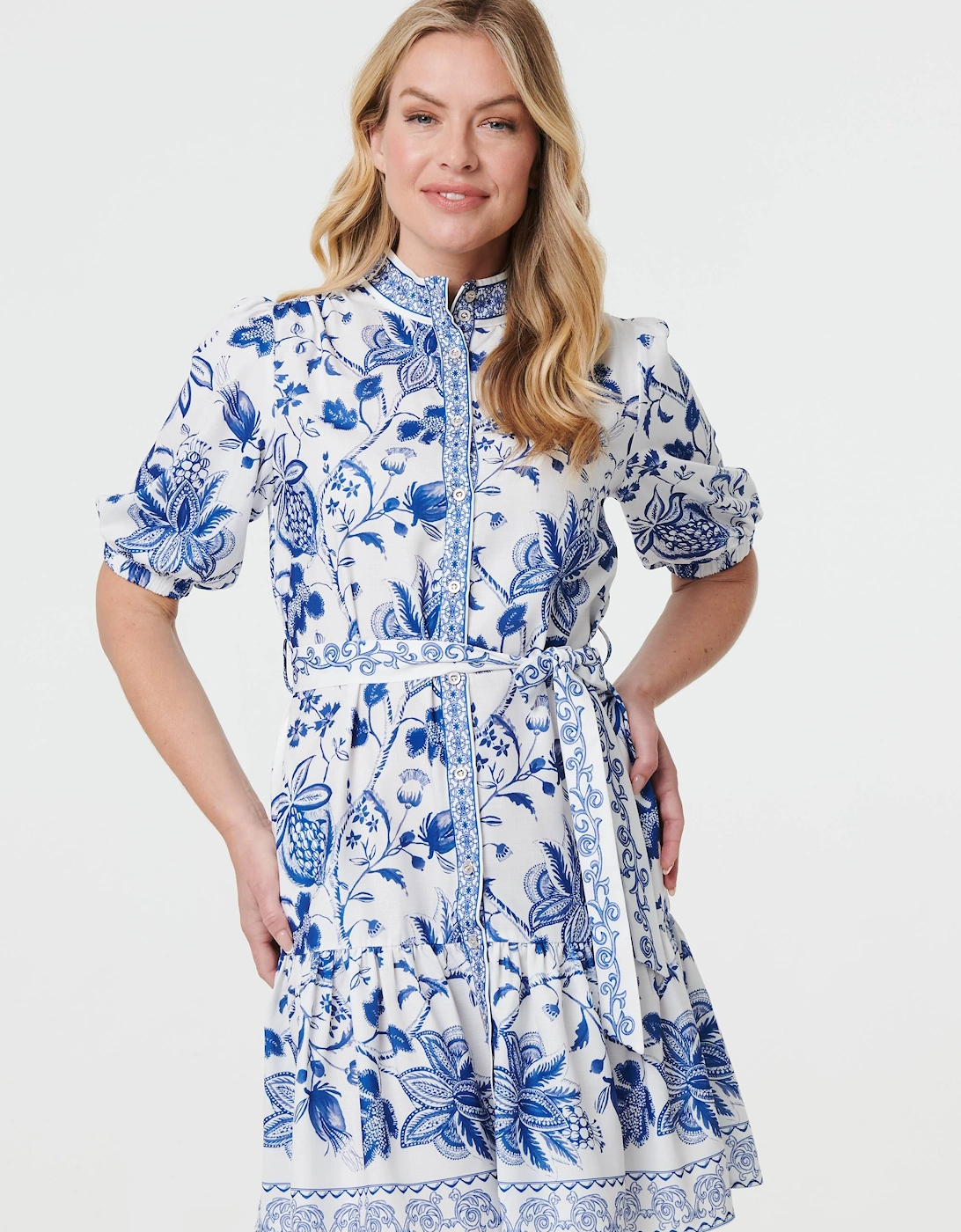 Printed Tie Waist 1/2 Sleeve Short Dress, 2 of 1