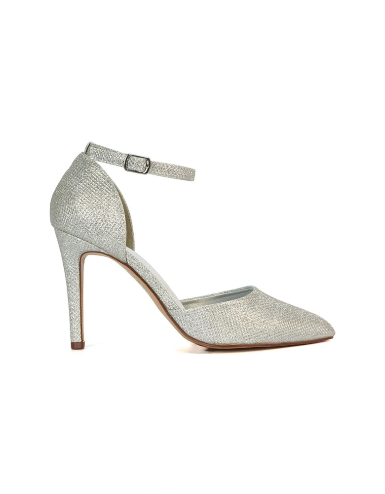 'Claire' D'Orsay Point Toe Ankle Strap Stiletto Heel Court Shoes