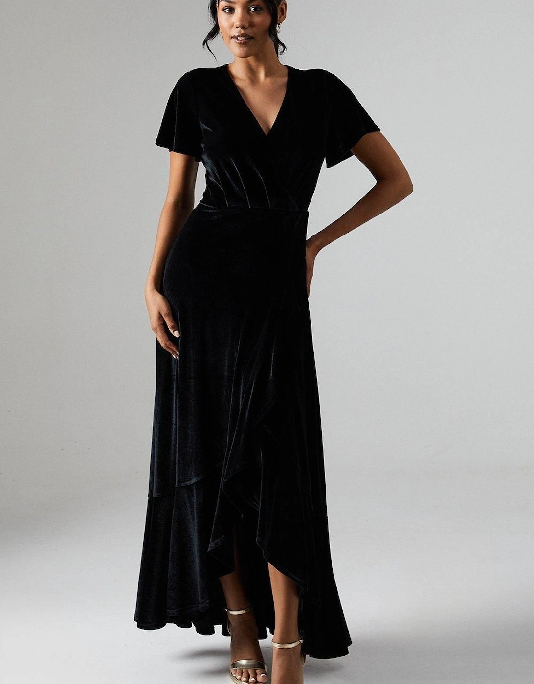 by Coast Angel Sleeve Waterfall Detail Velvet Bridesmaid Dress, 2 of 1