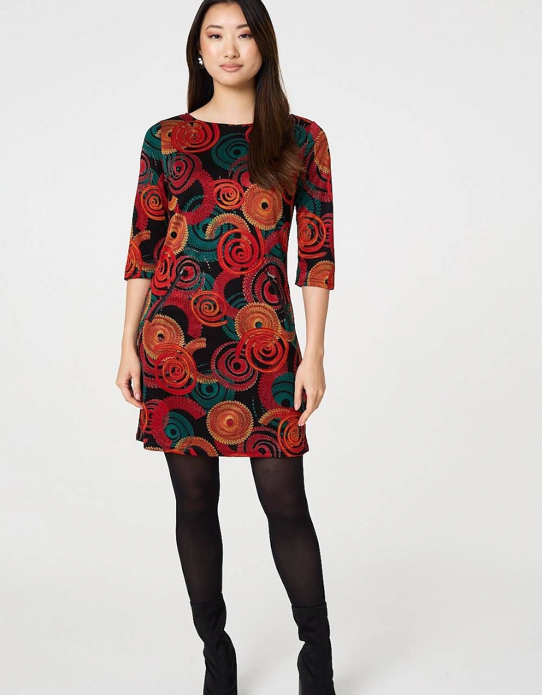 Abstract 3/4 Sleeve Short Shift Dress, 2 of 1