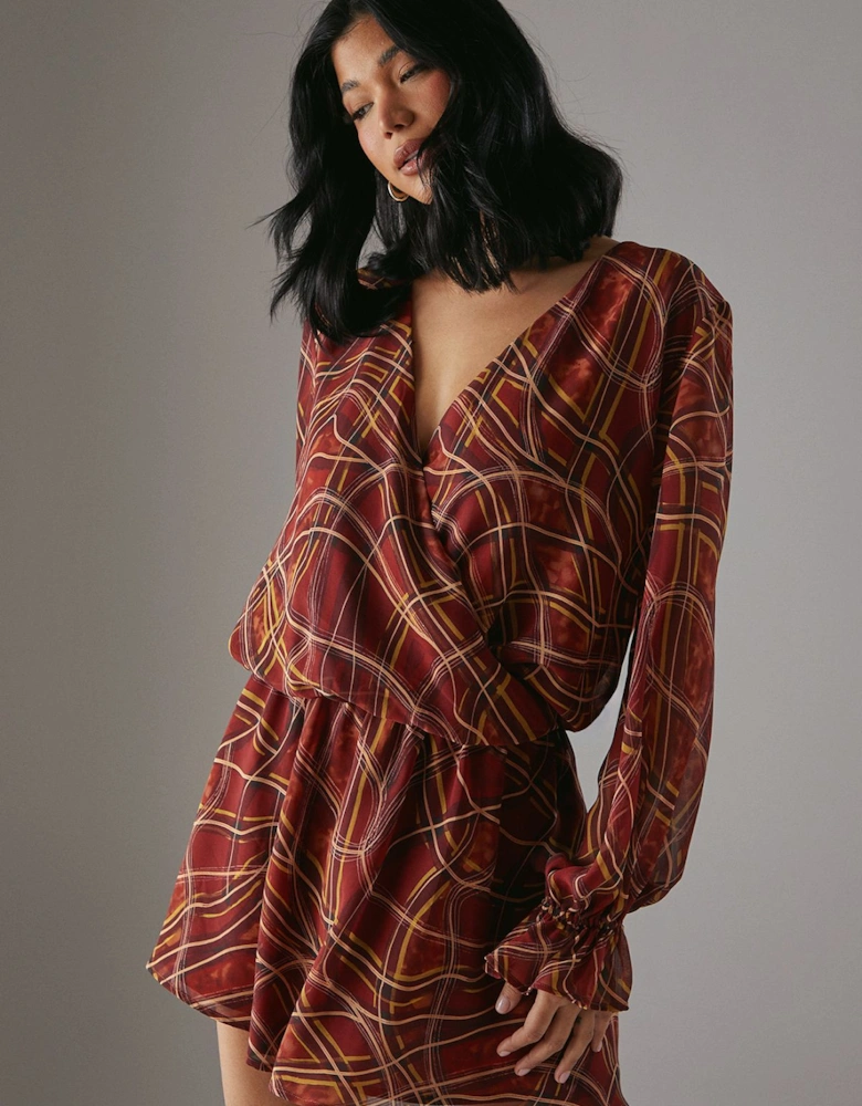 Chiffon Wrap Drop Waist Mini Dress