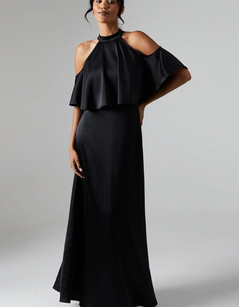 by Coast Halterneck Cold Shoulder Satin Bridesmaid Maxi Dress
