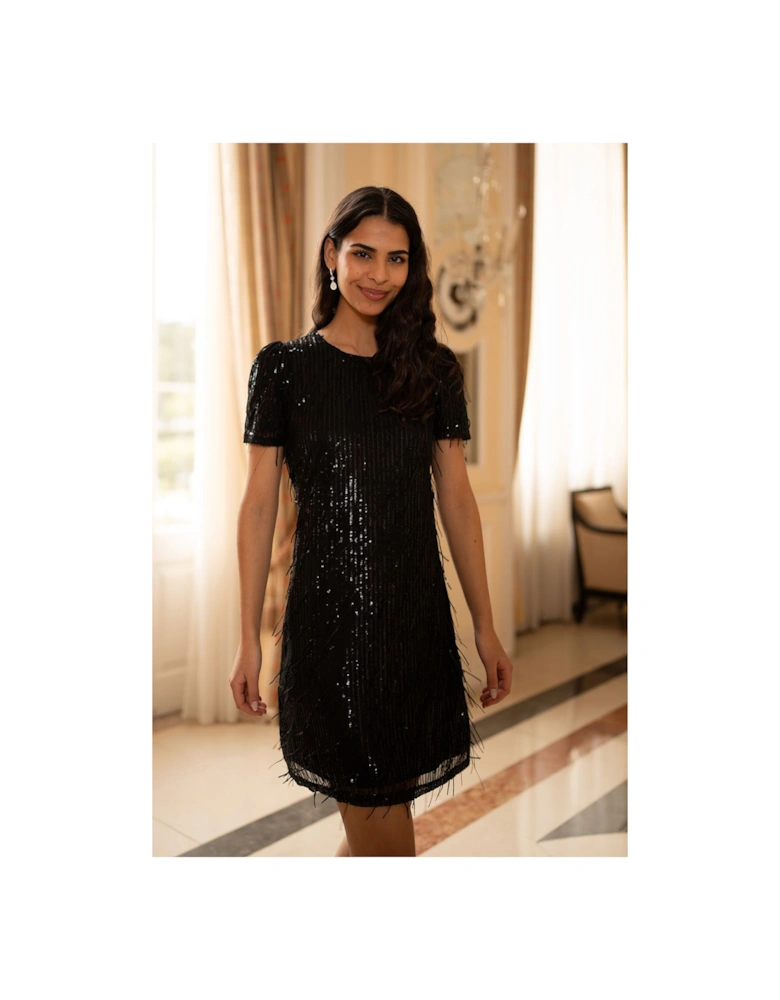 Black Dripping Sequin Tunic Dress