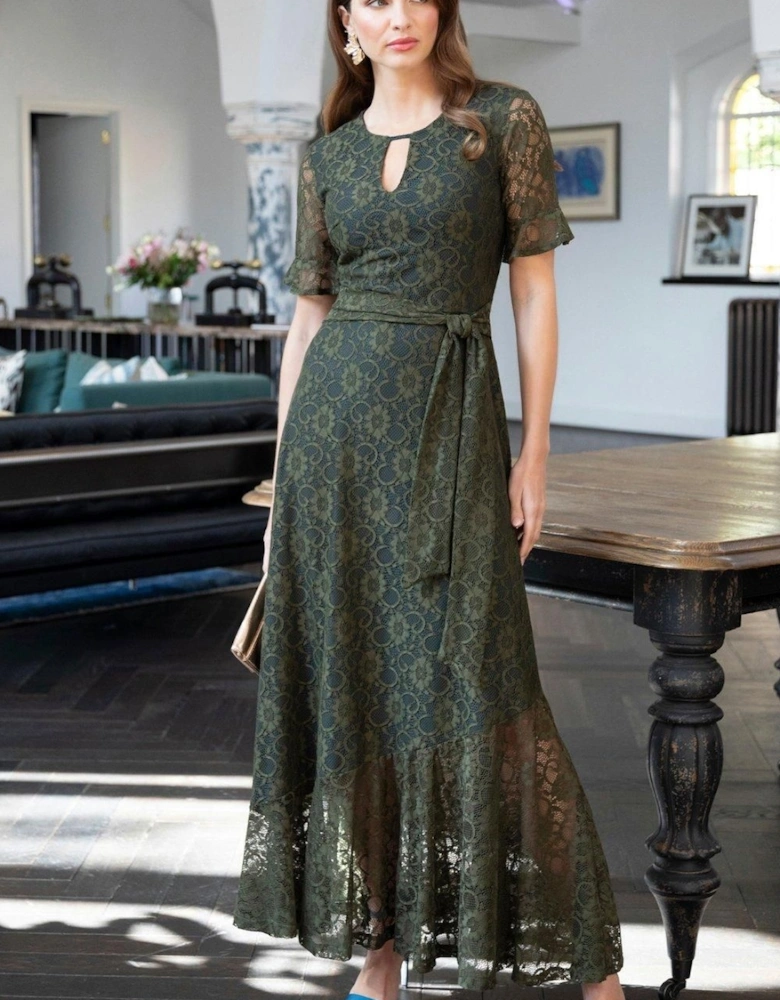 Keyhole Lace Dress with Asymmetric Hem