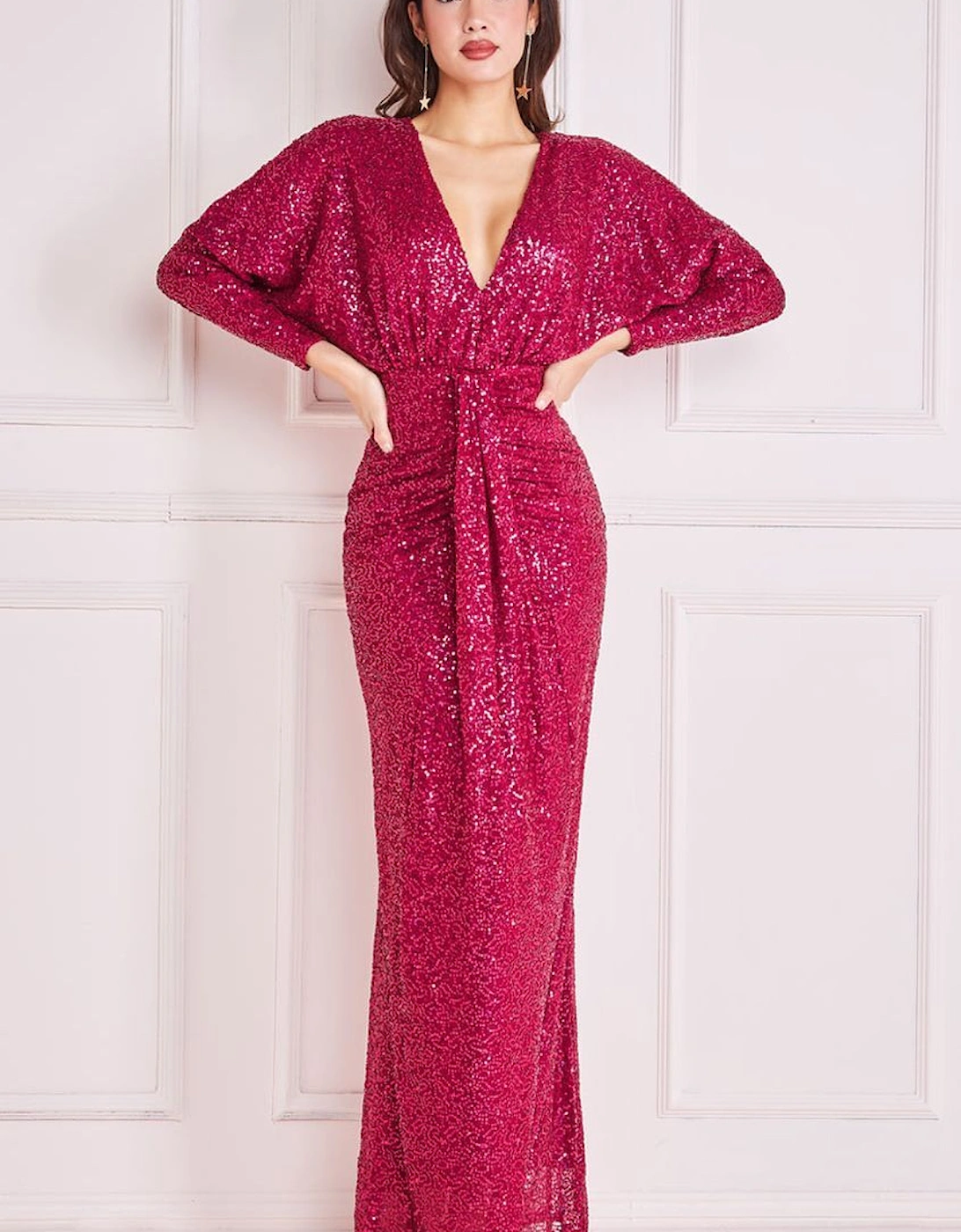 Plunge V-Neck Sequin Maxi, 2 of 1