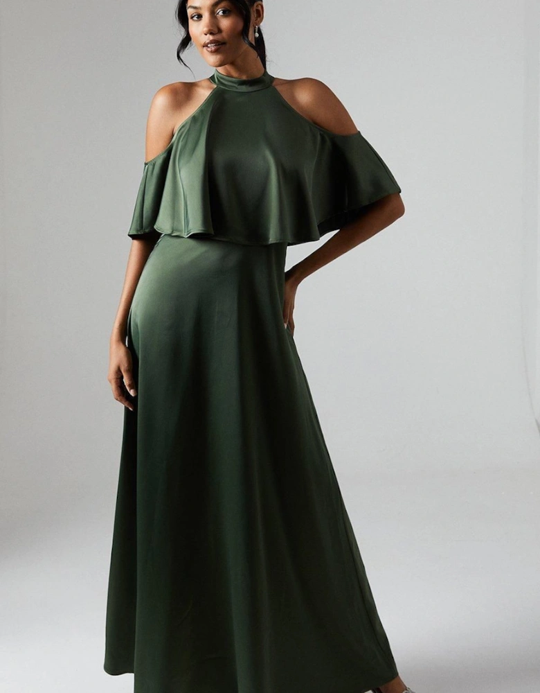 by Coast Halterneck Cold Shoulder Satin Bridesmaid Maxi Dress