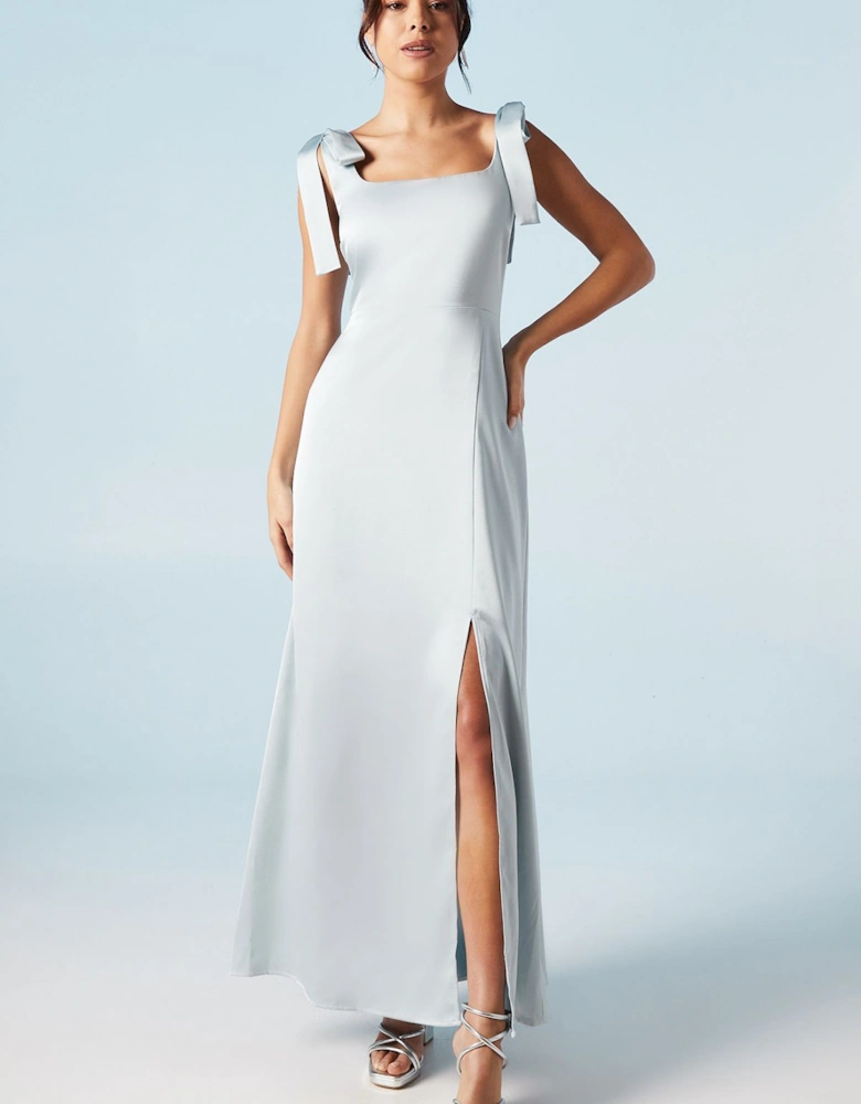 Satin Tie Shoulder Midi Bridesmaid Dress