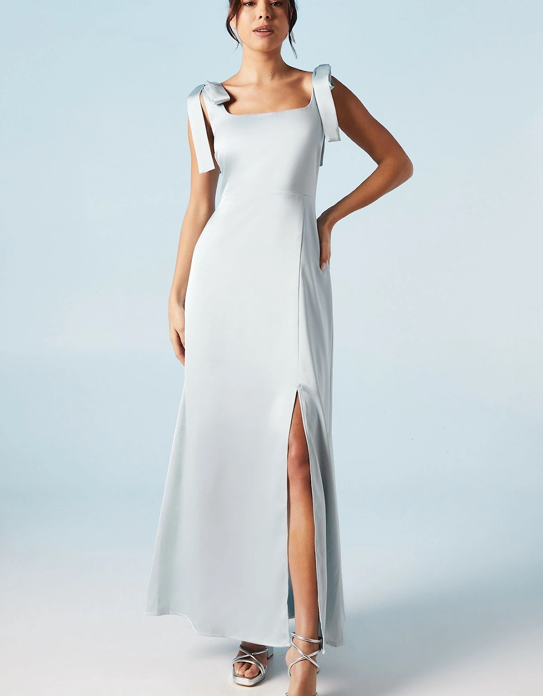 Satin Tie Shoulder Midi Bridesmaid Dress, 2 of 1