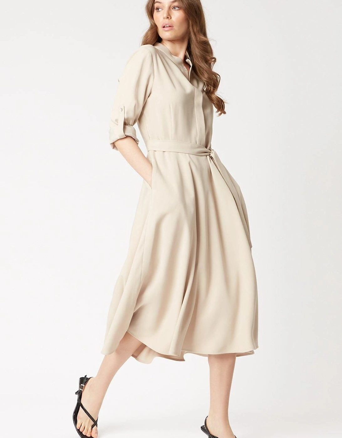 Roll Sleeve Midi Dress Beige, 2 of 1