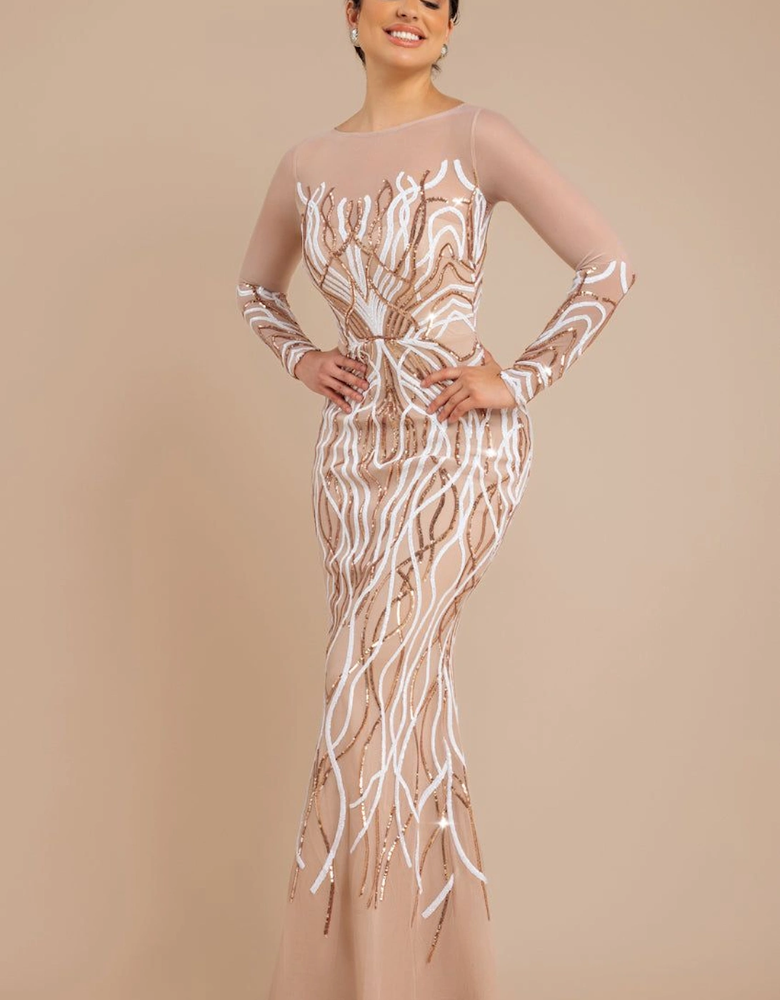Long Sleeve Sequin Flame Maxi Dress, 2 of 1