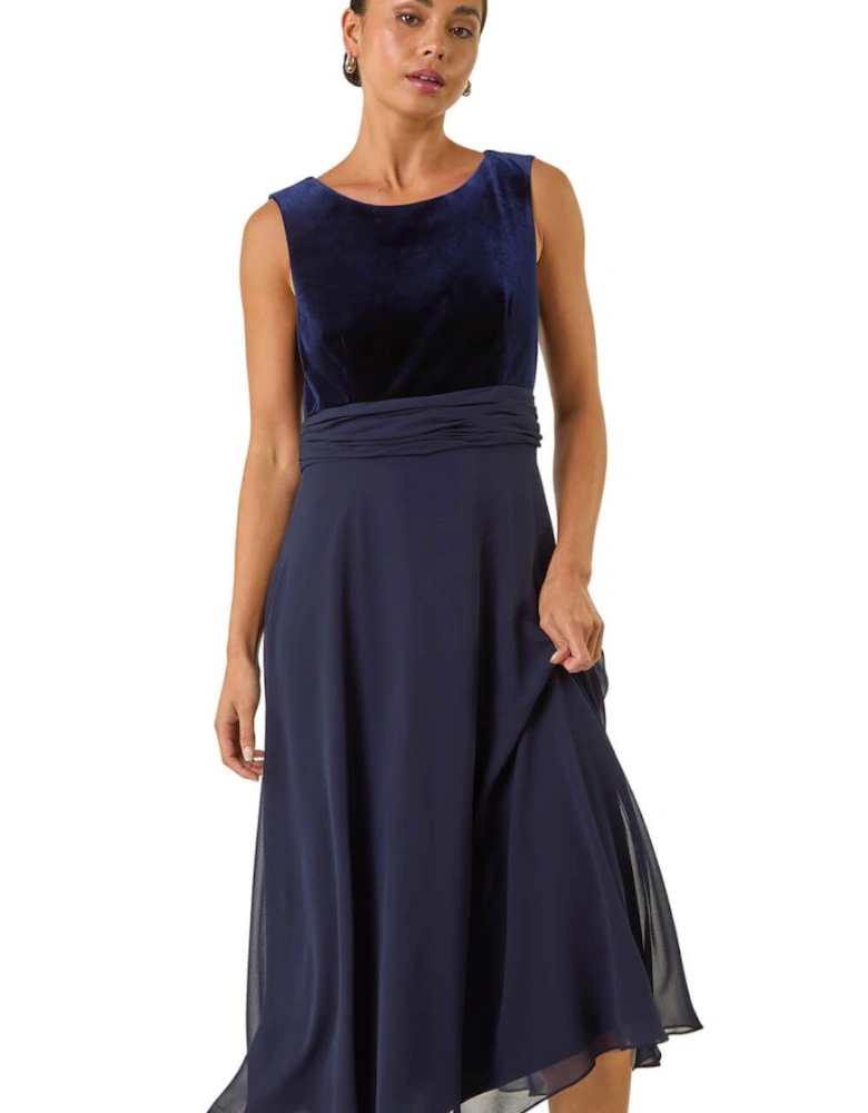 Petite Velvet Bodice Midi Dress