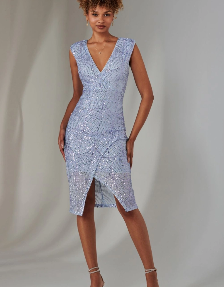 Demi Sequin Wrap Slit Bodycon Dress