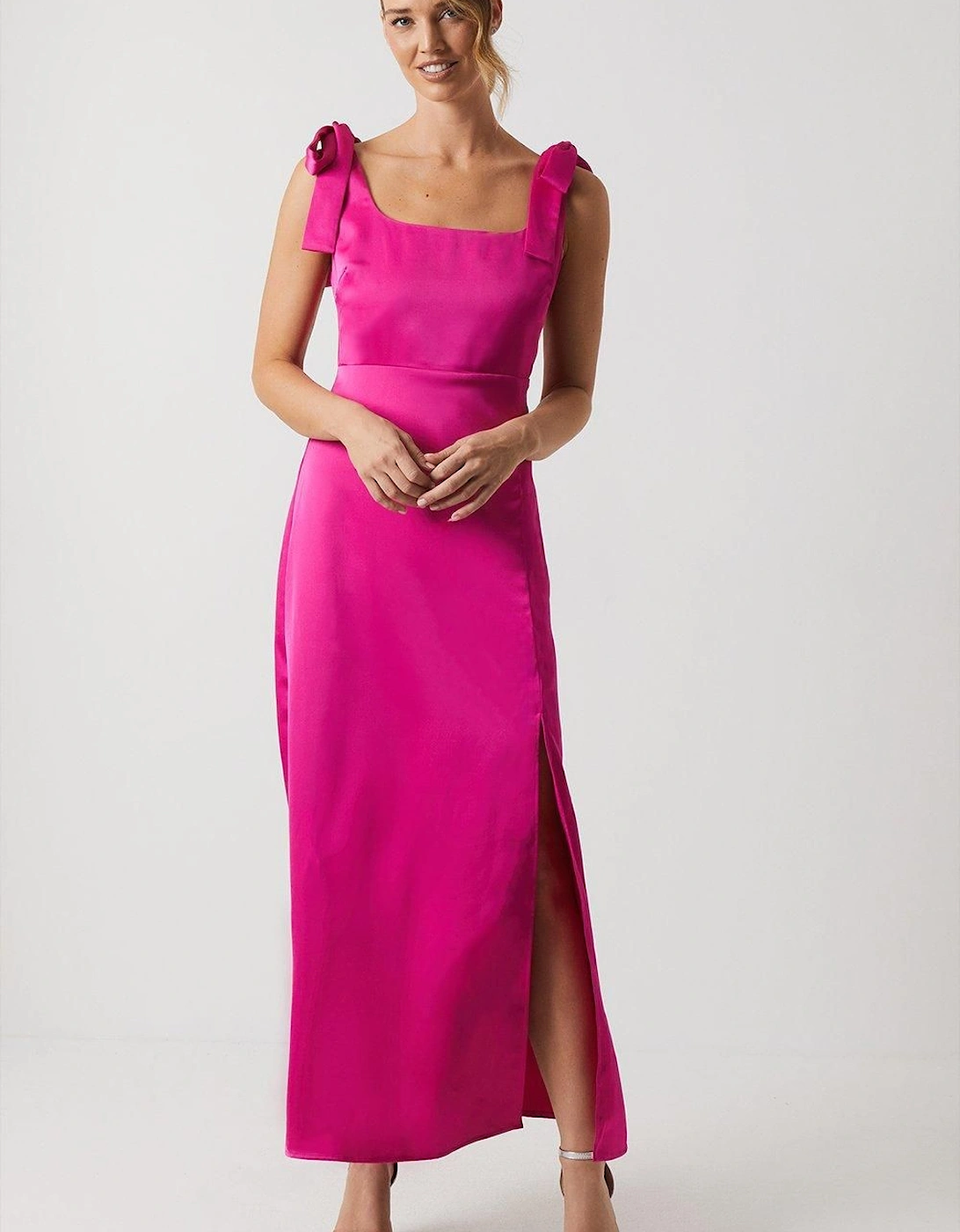 Satin Tie Shoulder Midi Bridesmaid Dress, 2 of 1