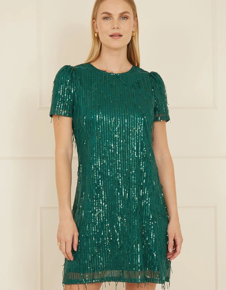 Green Dripping Sequin Tunic Dress
