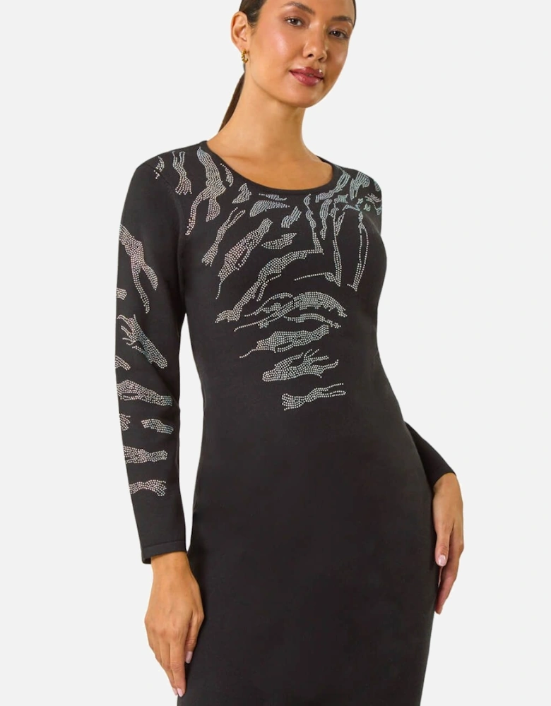 Animal Print Embellished Shift Dress