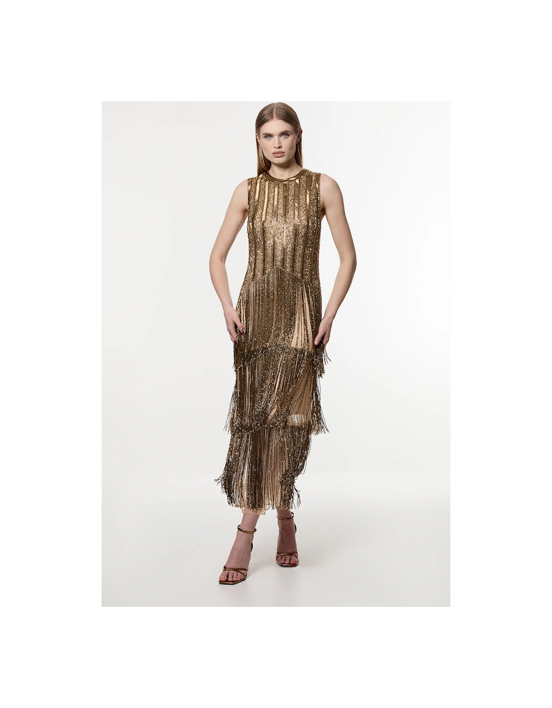 Petite Premium Embellished And Beaded Layered Fringing Woven Midi Dress, 2 of 1
