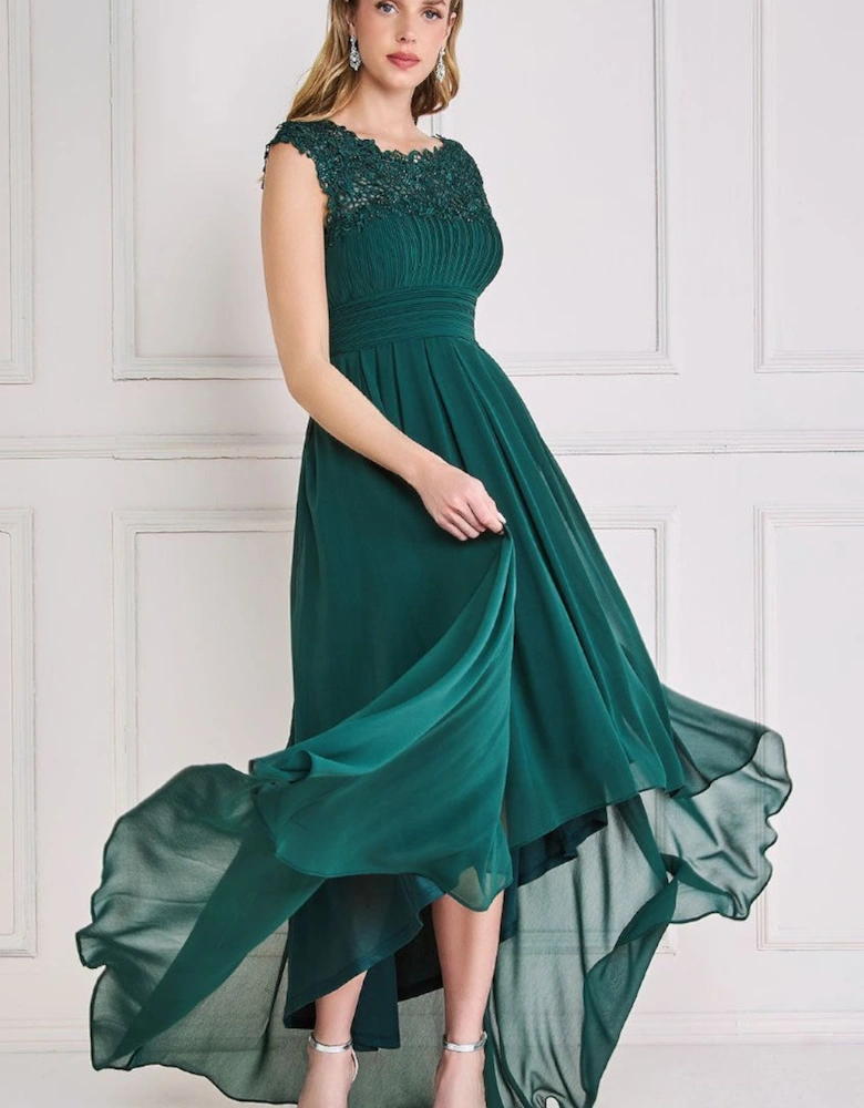 Crochet & Pleated Top High Low Maxi