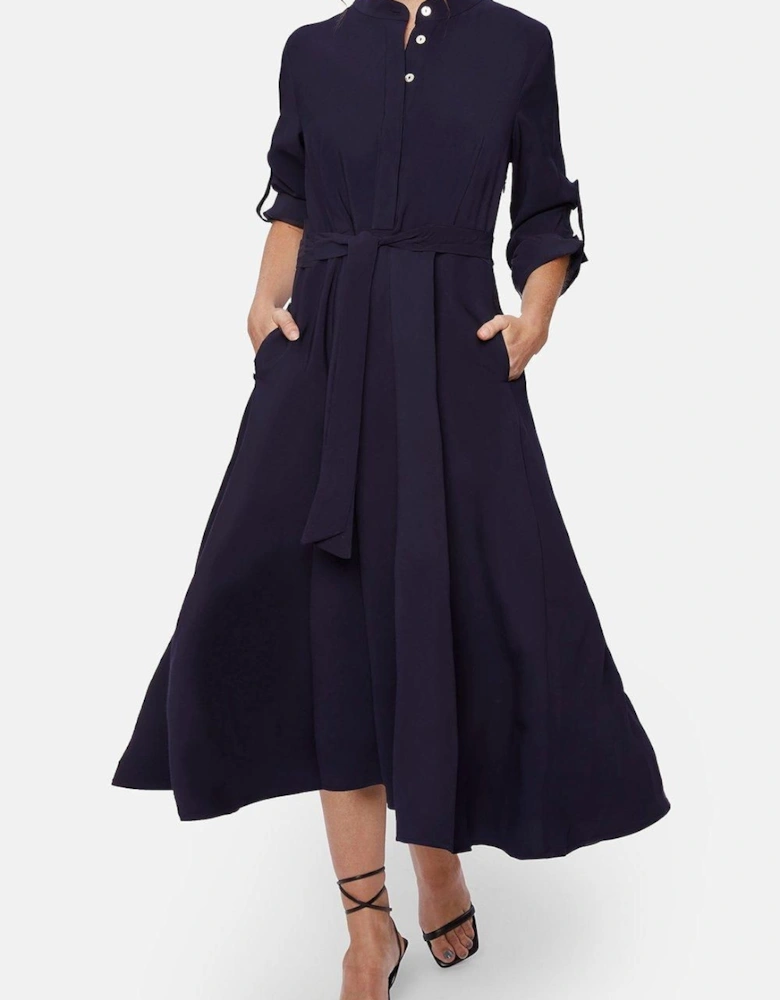 Roll Sleeve Midi Dress Navy
