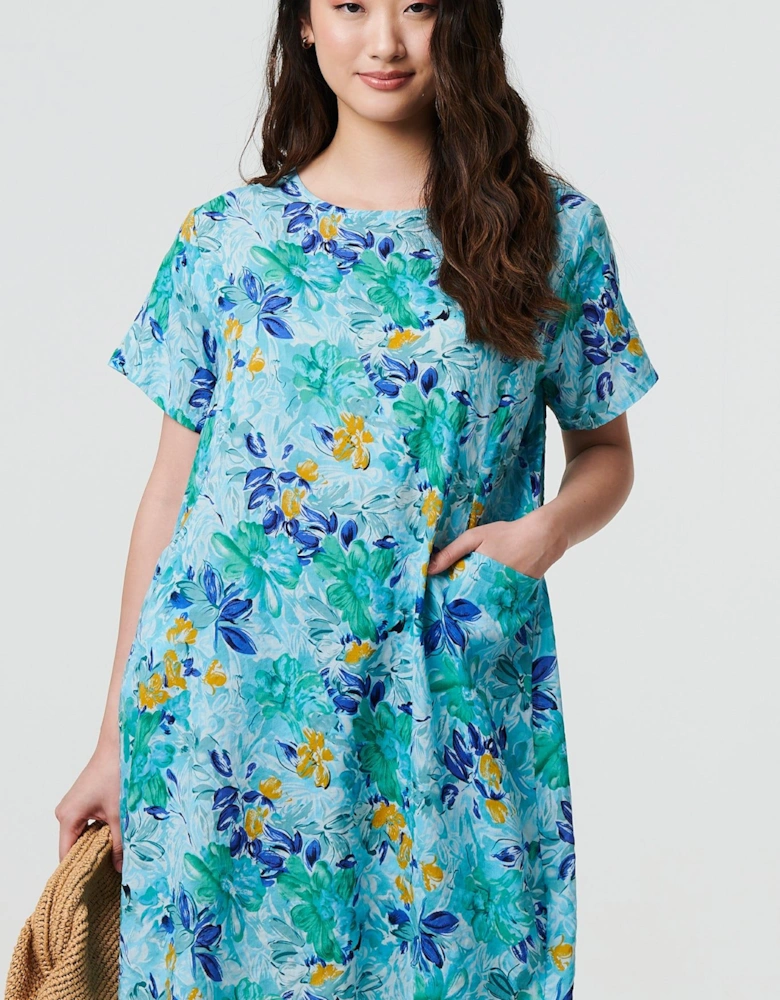 Floral 1/2 Sleeve Knee Length Shift Dress