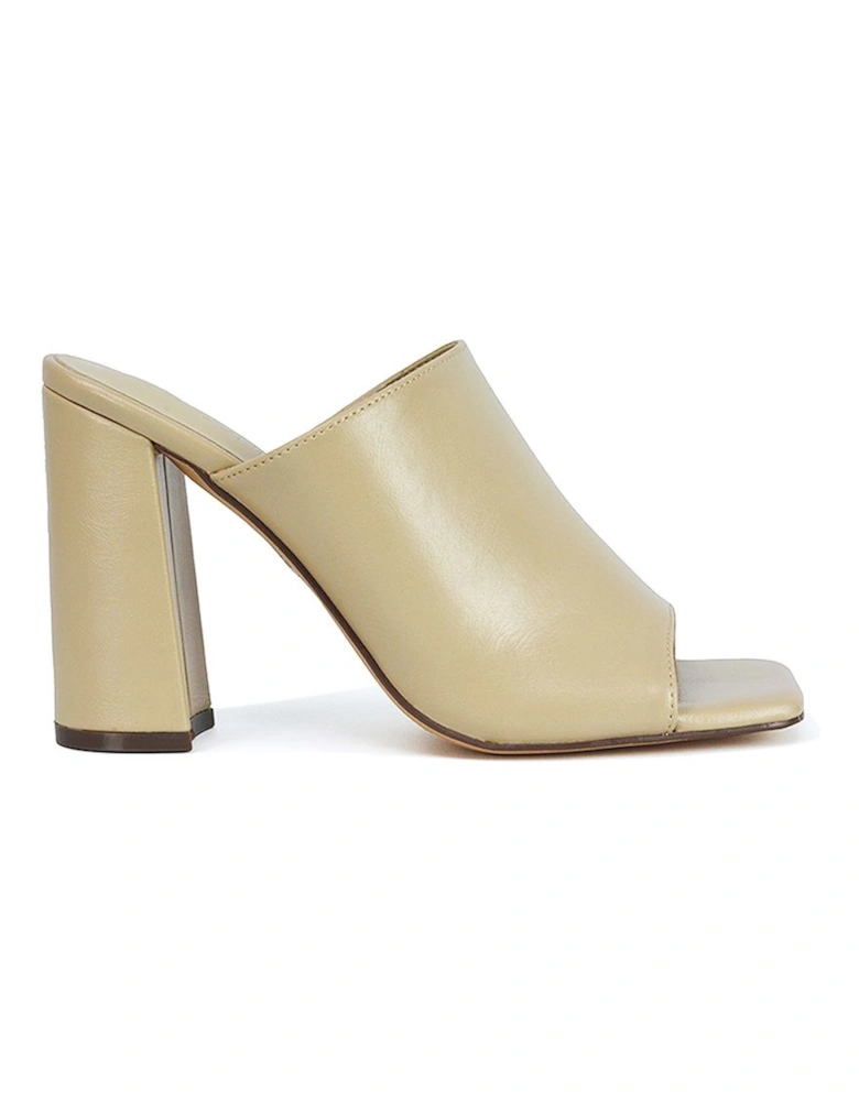 'Sunday' Square Toe Block High Heel Mule Peep Toe Sandals