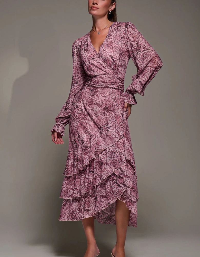 Long Sleeve Frill Detail Mesh Maxi dress