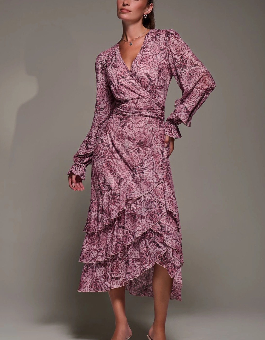 Long Sleeve Frill Detail Mesh Maxi dress, 2 of 1