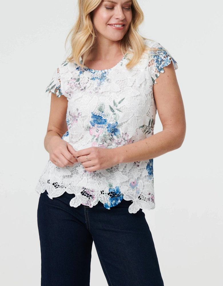 Floral Lace Layered Frilled Blouse Top