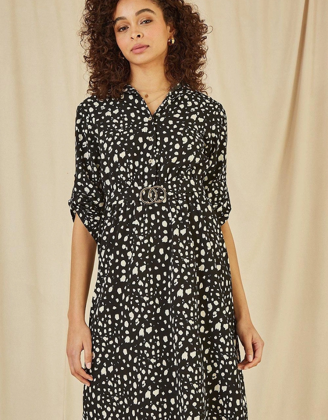 Black Dash Print Skater Dress With Buckle, 2 of 1