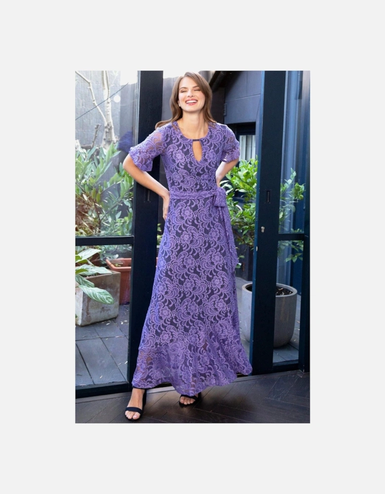 Keyhole Lace Dress with Asymmetric Hem