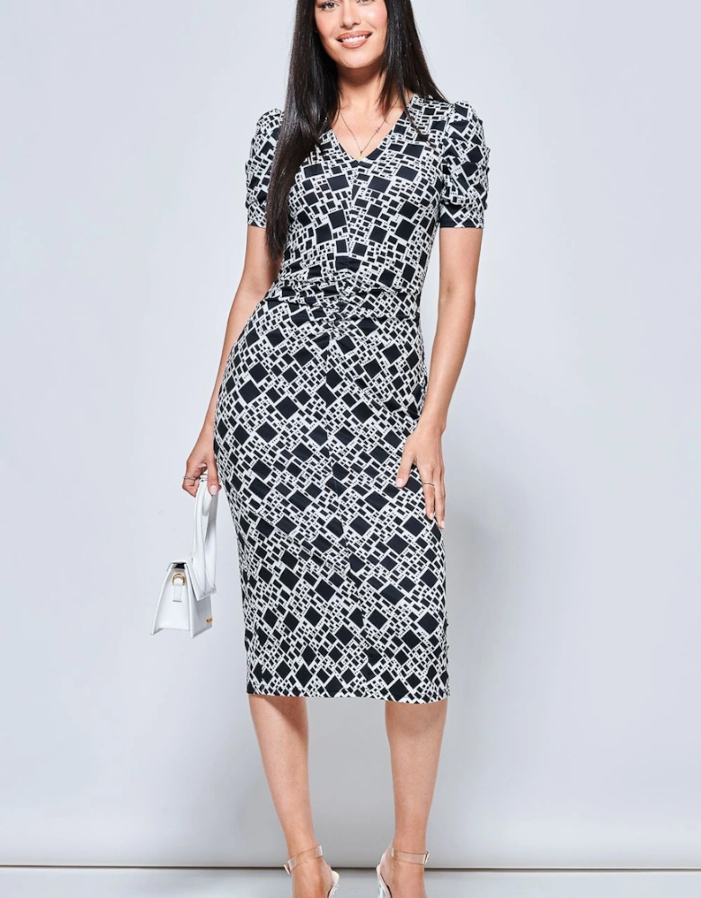 V Neck Bodycon Midi Dress