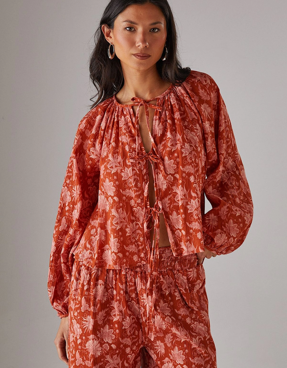 Cheesecloth Tie Front Boho Blouse, 2 of 1