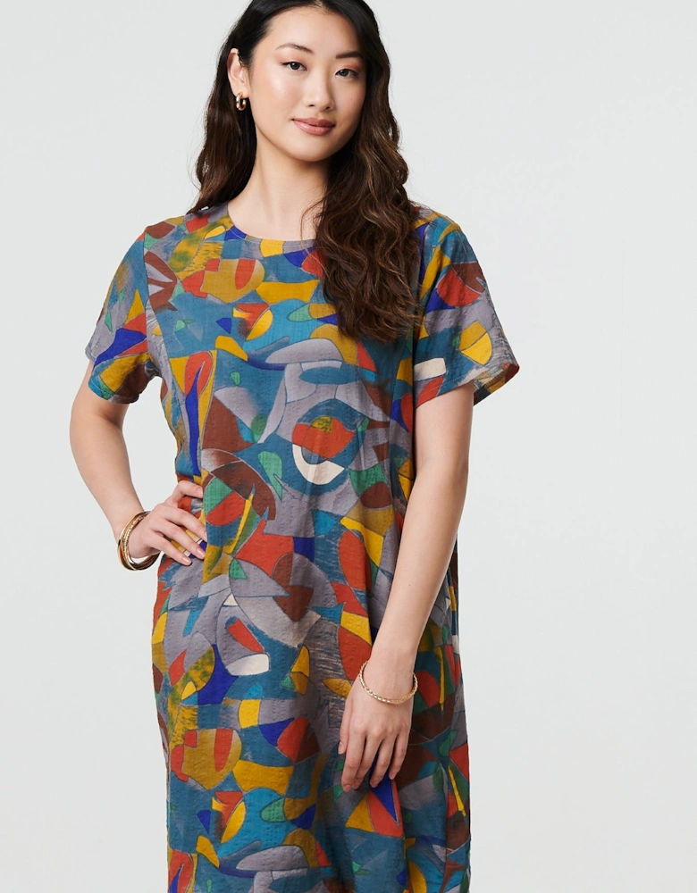 Abstract Short Sleeve Short Shift Dress