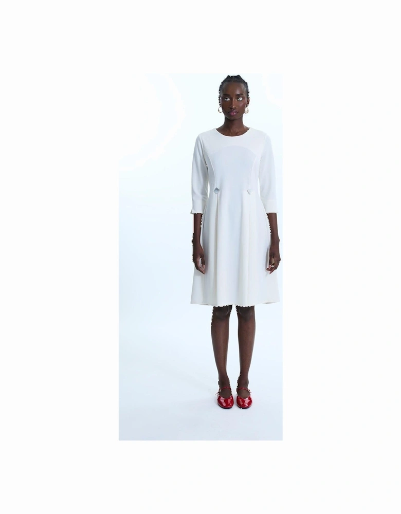 Pin Tuck Button Midi Dress Cream