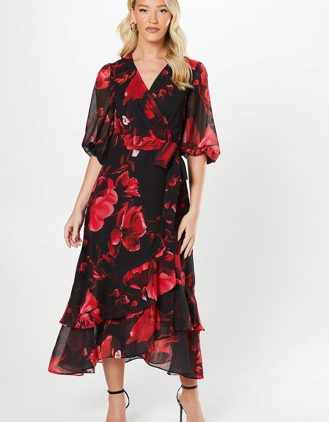 By Coast Printed Chiffon Tiered Wrap Dress, 2 of 1