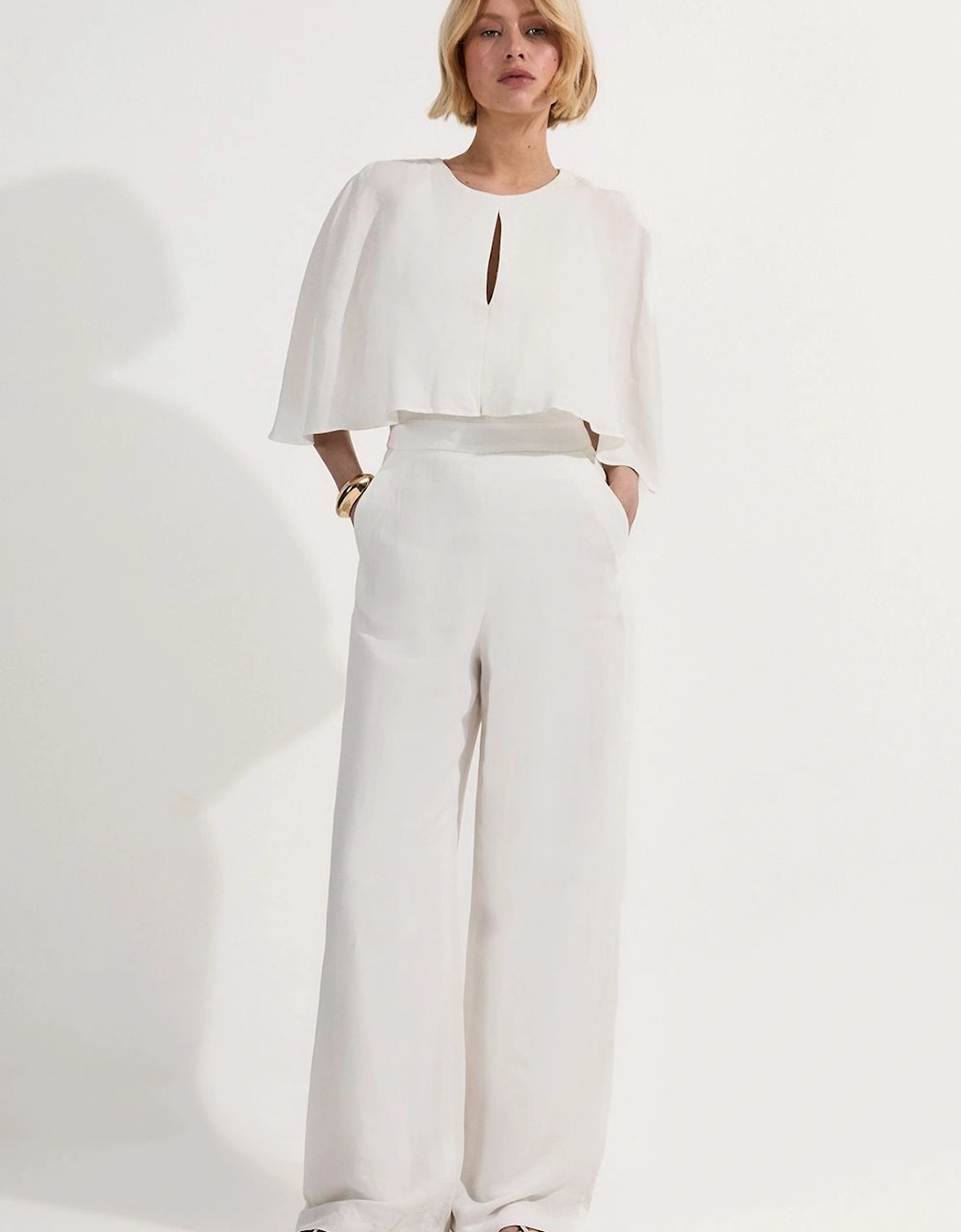 Premium Tailored Linen Drama Cape Jumpsuit, 2 of 1