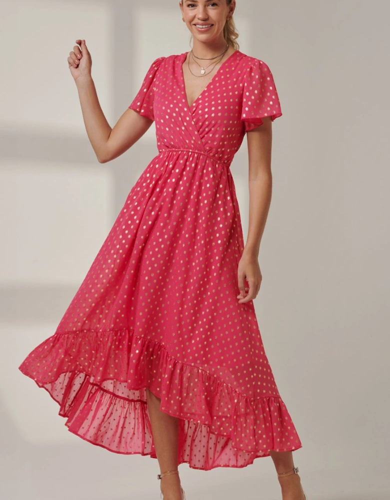 Metallic Effect Angel Sleeve Maxi Dress