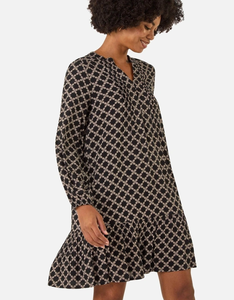 Geo Print Pintuck Smock Dress