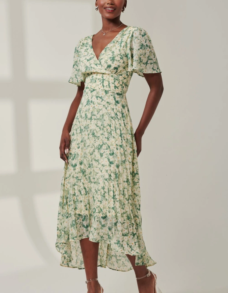 Chelsea Pleated Chiffon Dip Hem Maxi Dre