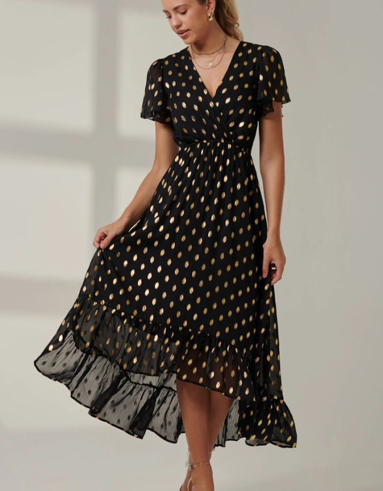 Metallic Effect Angel Sleeve Maxi Dress