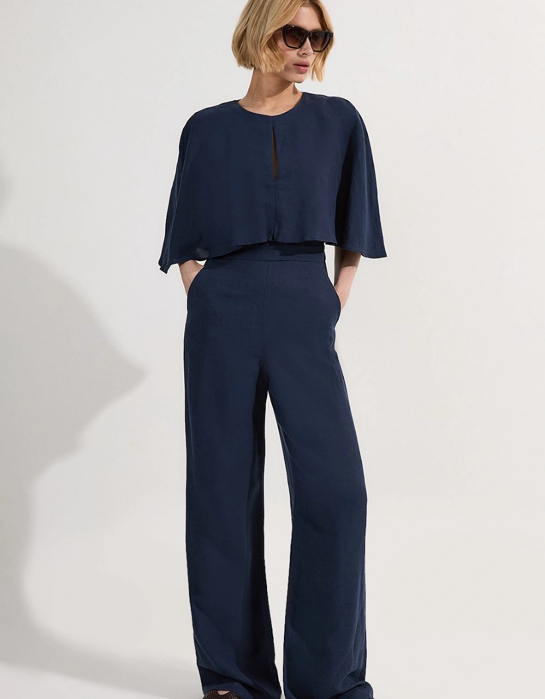 Premium Tailored Linen Drama Cape Jumpsuit, 2 of 1