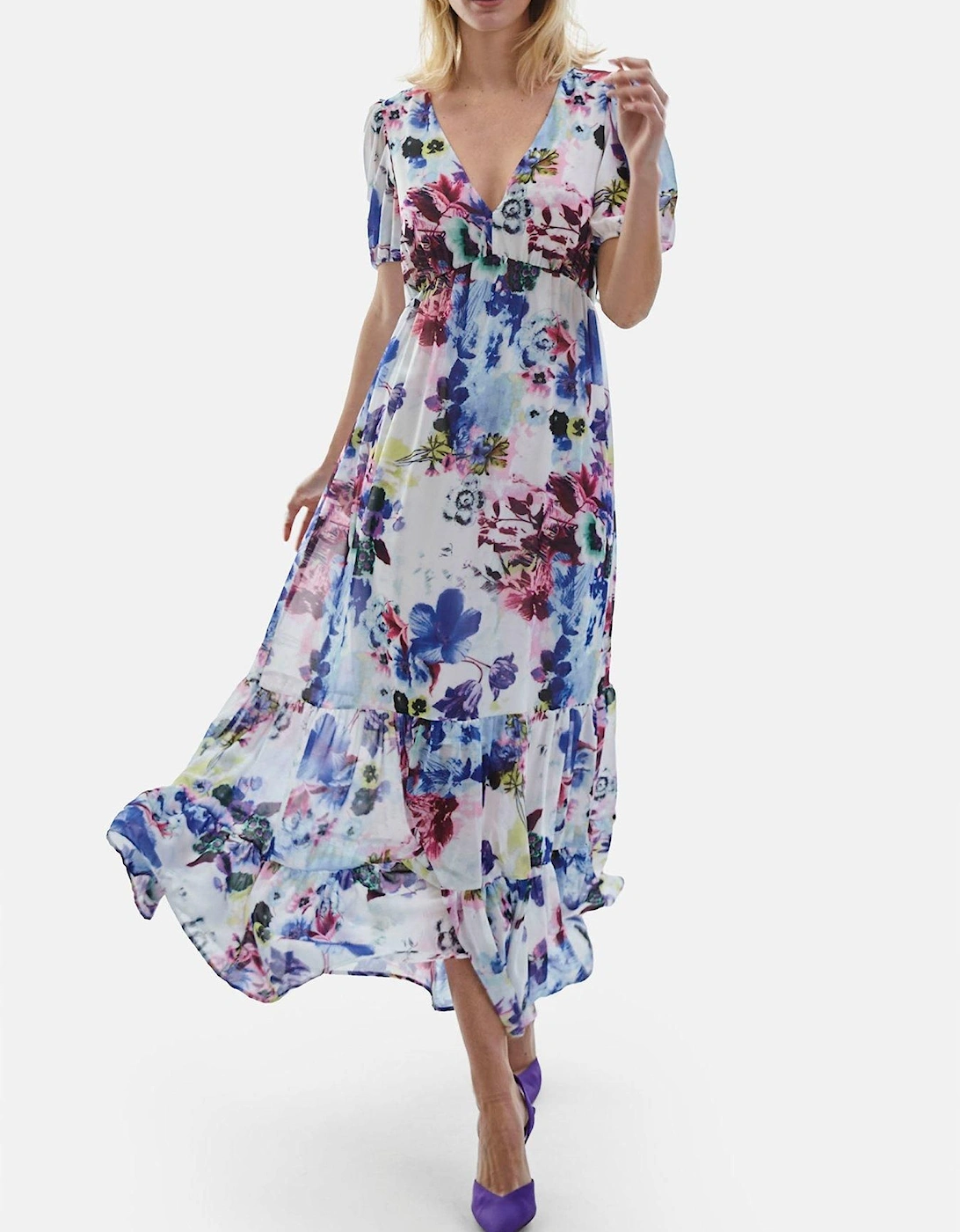 V-neck Floral Midi Dress Blue, 2 of 1