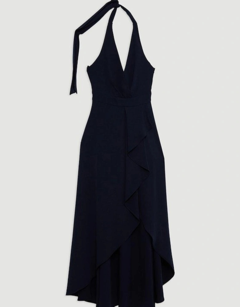 Soft Tailored Waterfall Halter Maxi Dress