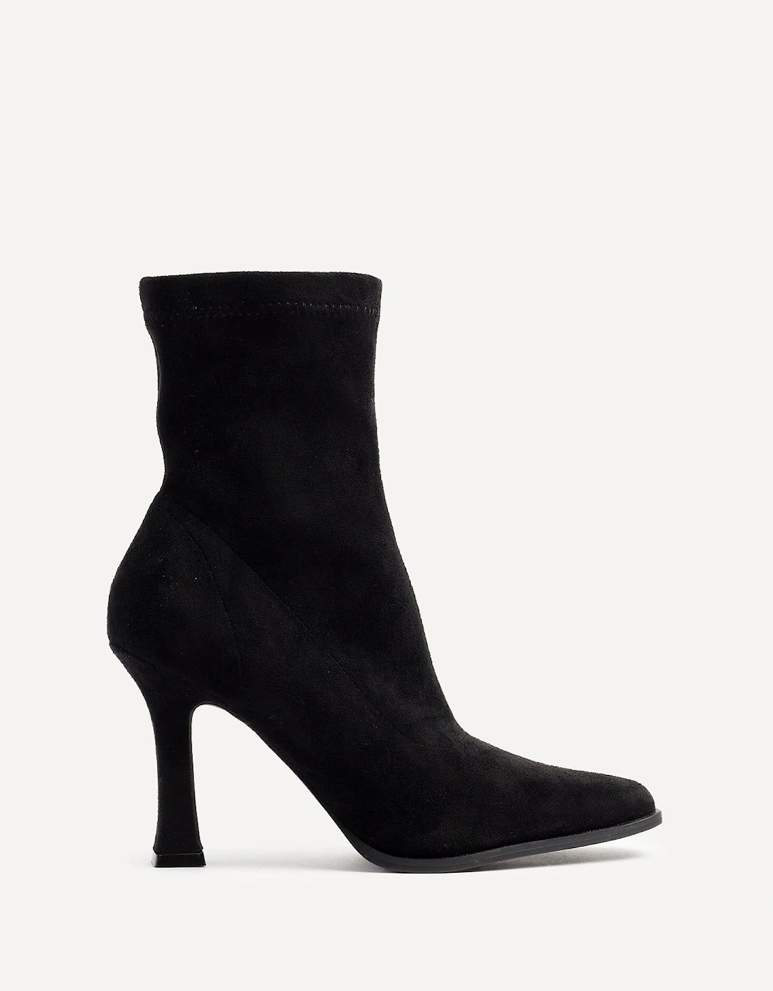 Noelle Black Suede Square Toe Heeled Sock Boot, 2 of 1