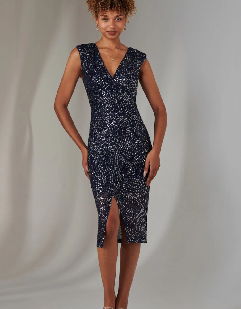 Deja Sequin Midi Dress With Slit