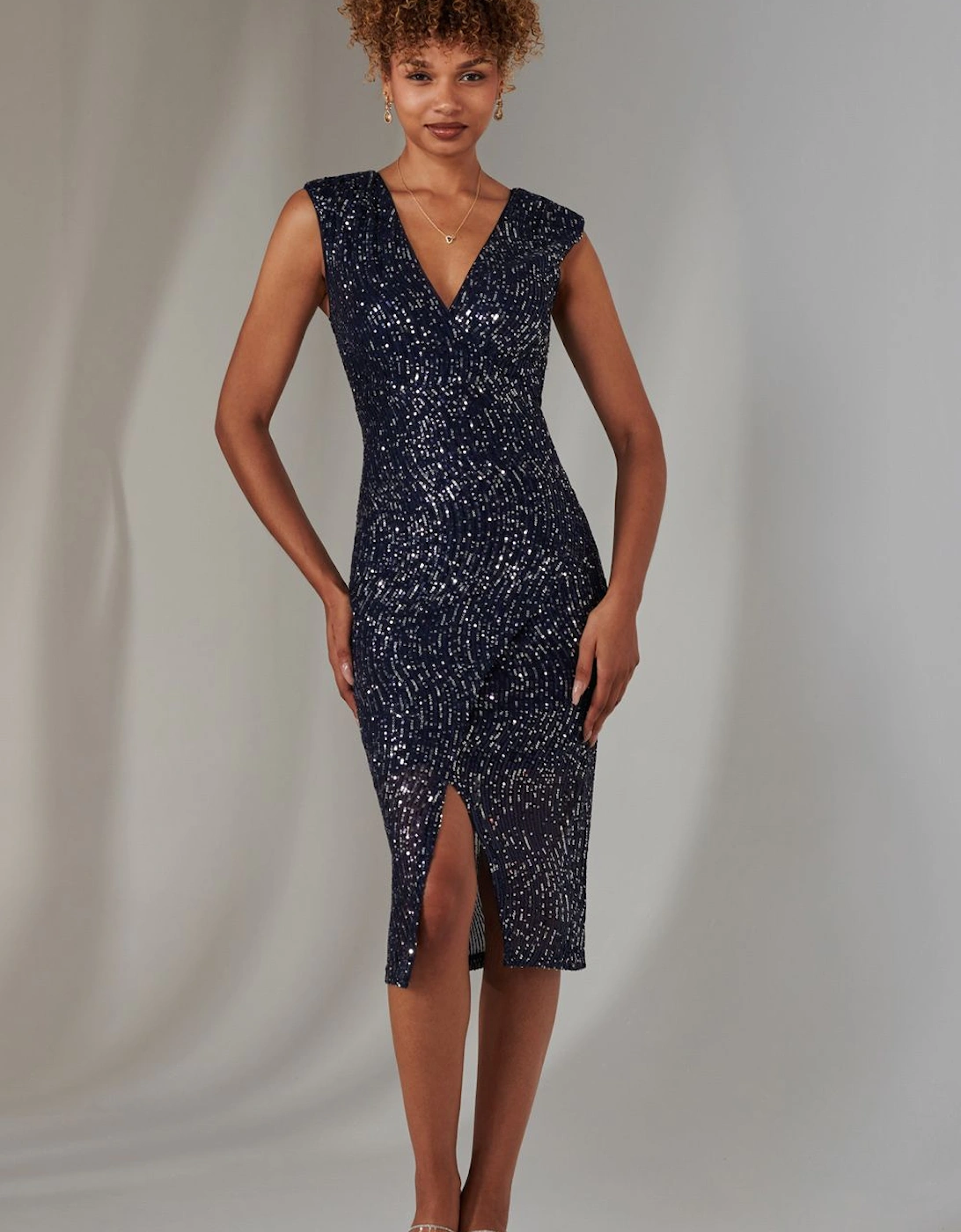 Deja Sequin Midi Dress With Slit, 2 of 1
