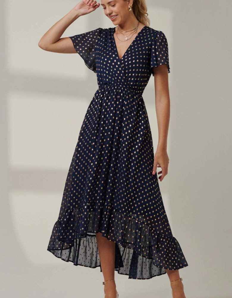 Metallic Effect Angel Sleeve Maxi Dress