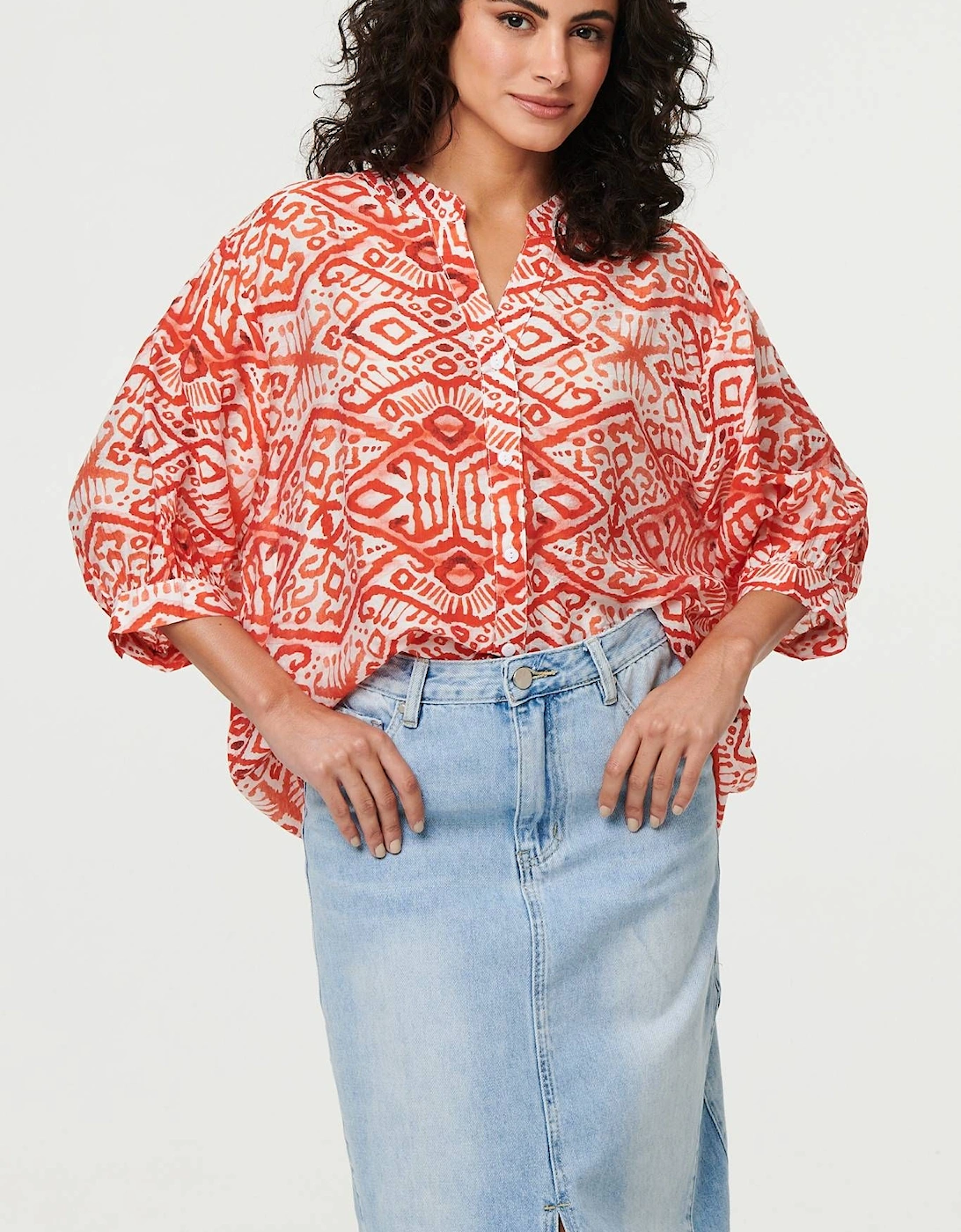 Aztec Print 3/4 Sleeve Relaxed Blouse, 2 of 1